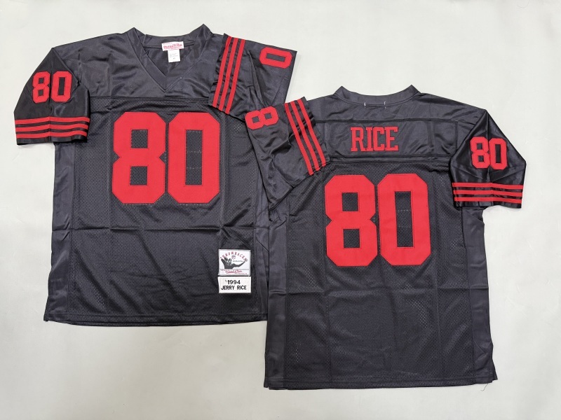 Custom Men 2025 San Francisco 49ers #80 Rice black Throwback Limited NFL Jersey style 001